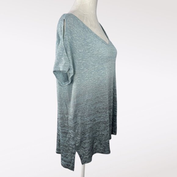 Juicy Couture Short Sleeve Shirt Ombre Knit Gray Blue Lightweight Slouchy XL - Picture 6 of 8